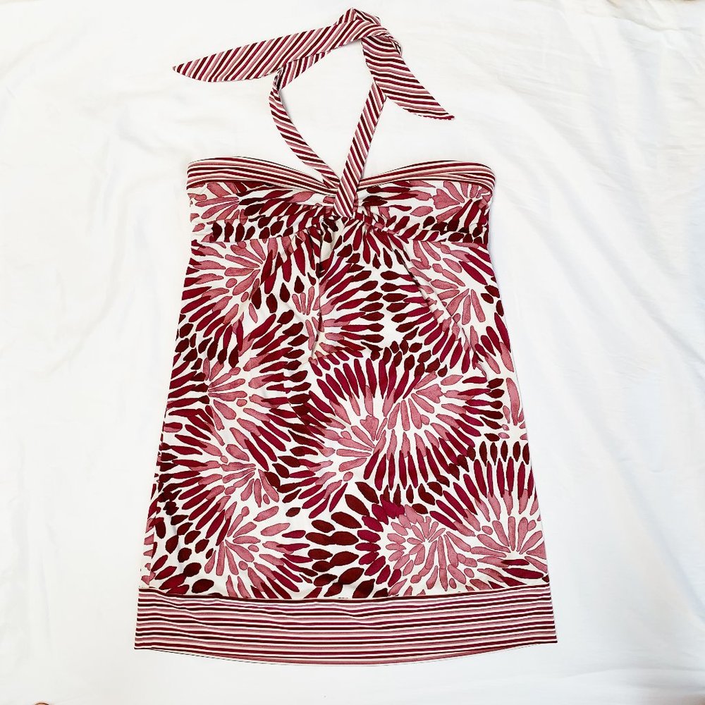 Raspberry/White short halter dress